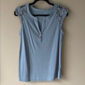 Light Blue Lace Sleeve Women's Top